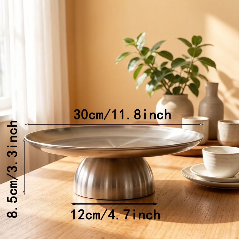 TEMU 1pc Minimalist Round Stainless Steel Tall-legged Home Decor Tray, Ornamental Storage Plate, Suitable For Birthdays, Weddings, Home Decoration,