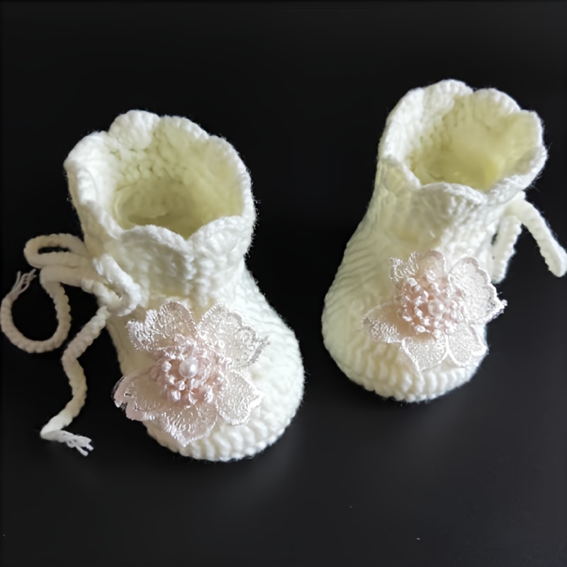 Handmade Knitted Baby Girl Shoes Sole Lace-Up Booties, Breathable  Fabric Spring/Autumn Casual Outfit Birthday Gift, Toddler Girl Shoes,