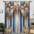 2 szt. eleganckie zasłony w niebiesko-białe kwiatowe wzory, półprzezroczysty poliester, możliwość prania w pralce, zasłony z kieszenią na drążek do salonu i sypialni, zasłony do salonu