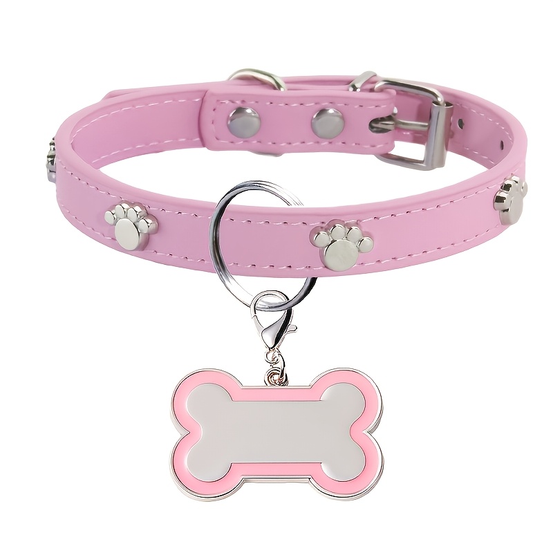 TEMU Collier pour Chien Gravable avec Nom et Numéro de Téléphone - Collier PU Ajustable pour Chiots, Adapté aux Petits, Moyens et Grands Chiens -