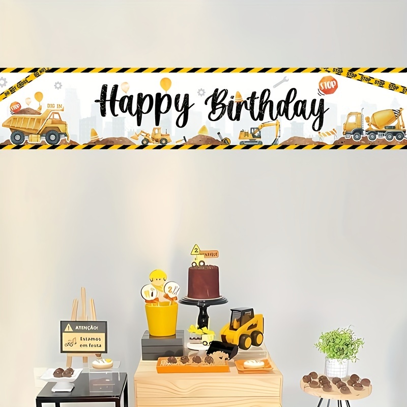 

Construction Truck Theme Birthday Party Banner - 79"x16" Vinyl Hanging Decoration For Indoor/outdoor Celebrations, Durable Engineering Vehicle Design Photo Backdrop