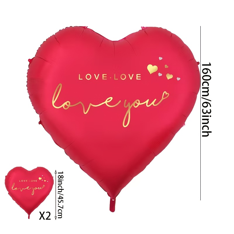 TEMU 3 Pack, 63 Inches And 2 18 Inches Red Printed "love You" Matte Love Balloon, Valentine's Day Party Balloon, Suitable For Valentine's Day Theme