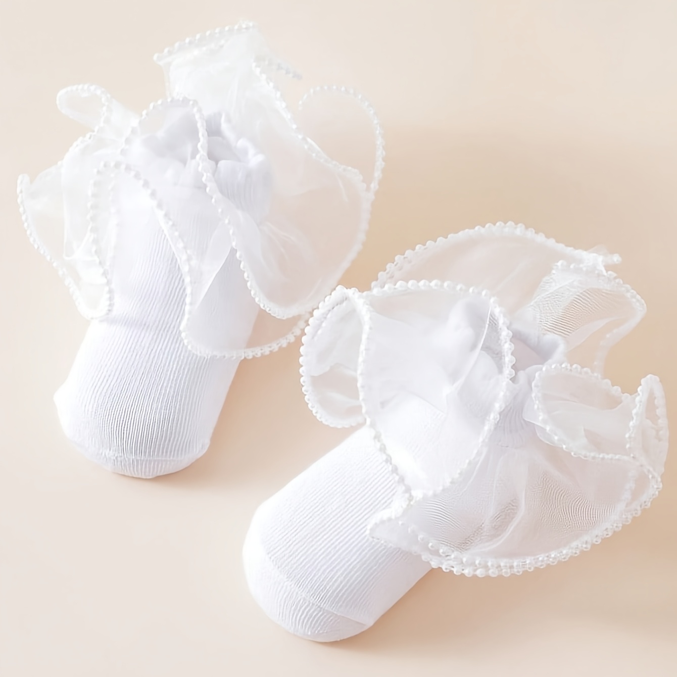 1 Pair Girls' Infant Pearl Lace Dance Short Socks For Party Outfit