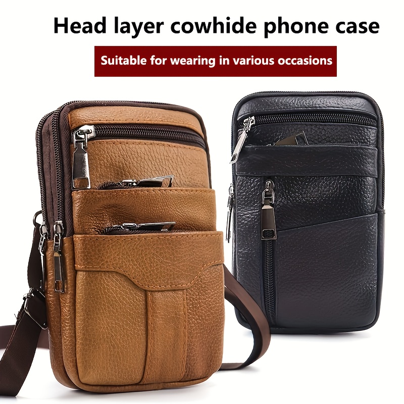 

1pc Men's Versatile Phone Bag, Top Layer Cowhide Belt Hanging Waist Bag