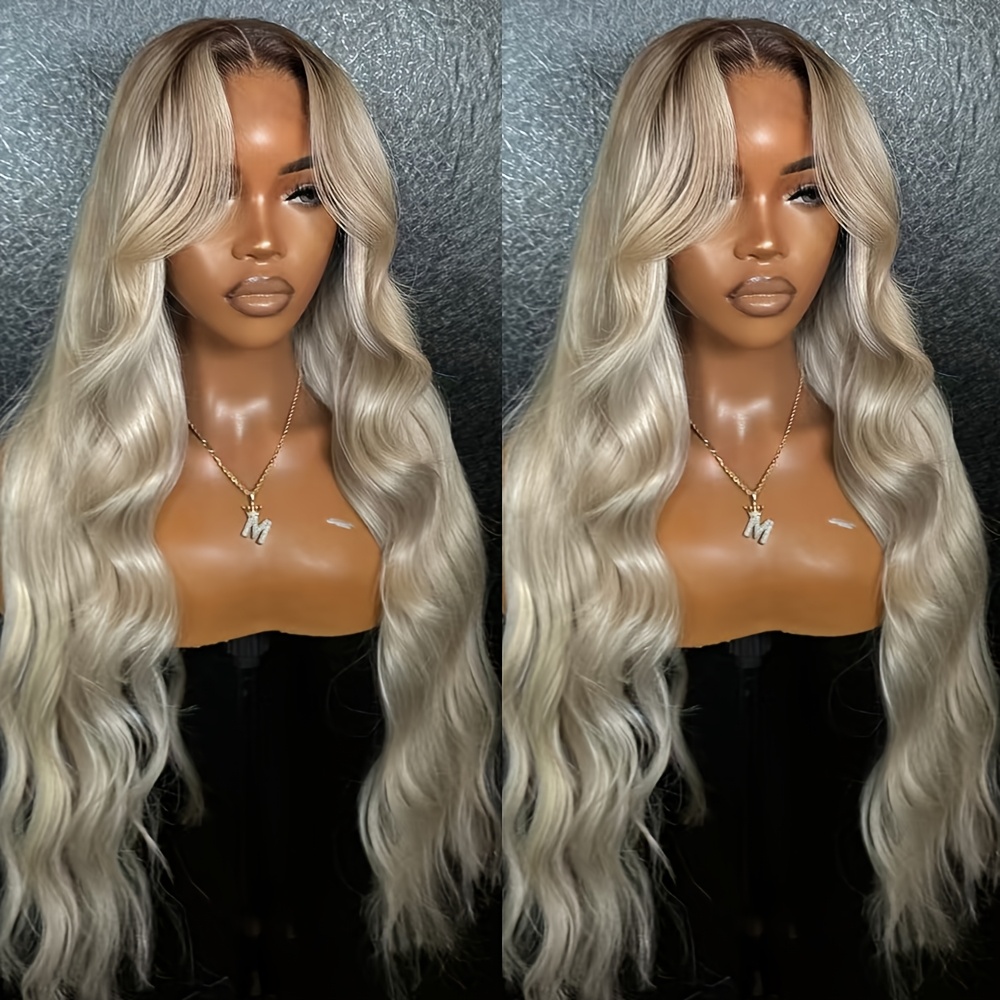 Women' Glueless Lace Front Wig Suitable For - Preplucked Hairline Long Wavy Synthetic Hair Wig With Body Wave, Ombre Grey Color Transition & For Dreadlock-compatible Styles