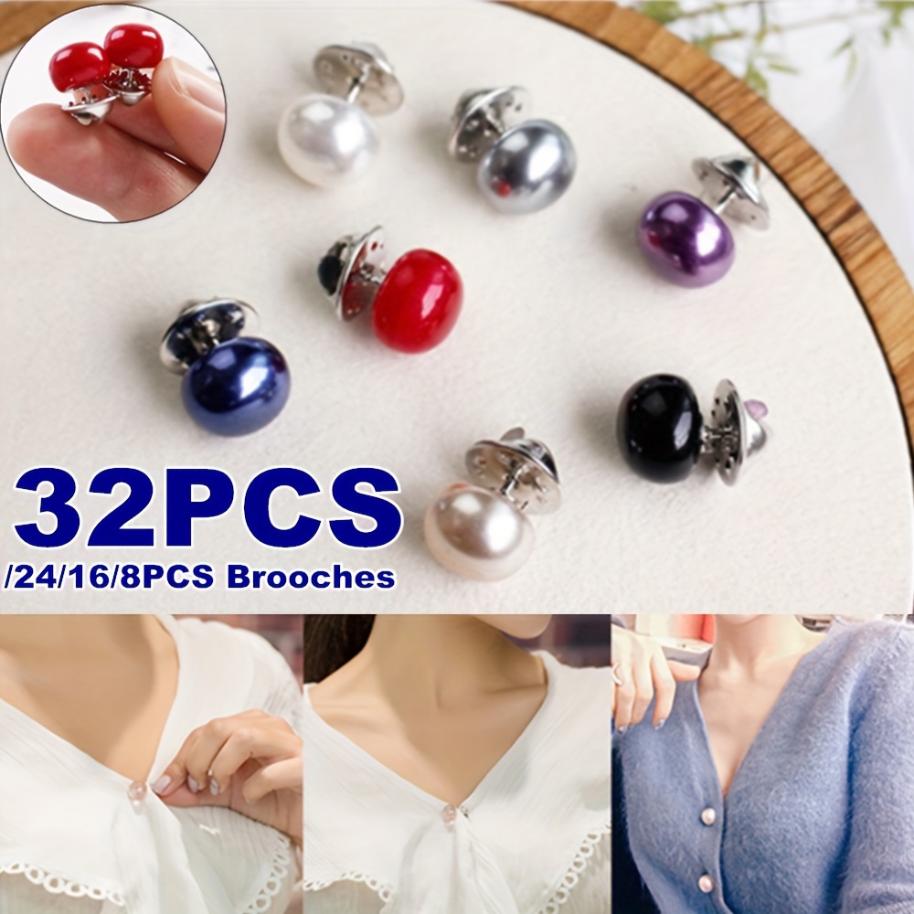 

8/16/24/32pcs New Button Brooch Pearl Brooch Pins Shirt Sweater Brooches Pin Clothing Accessories Jewelry Brooches For Women