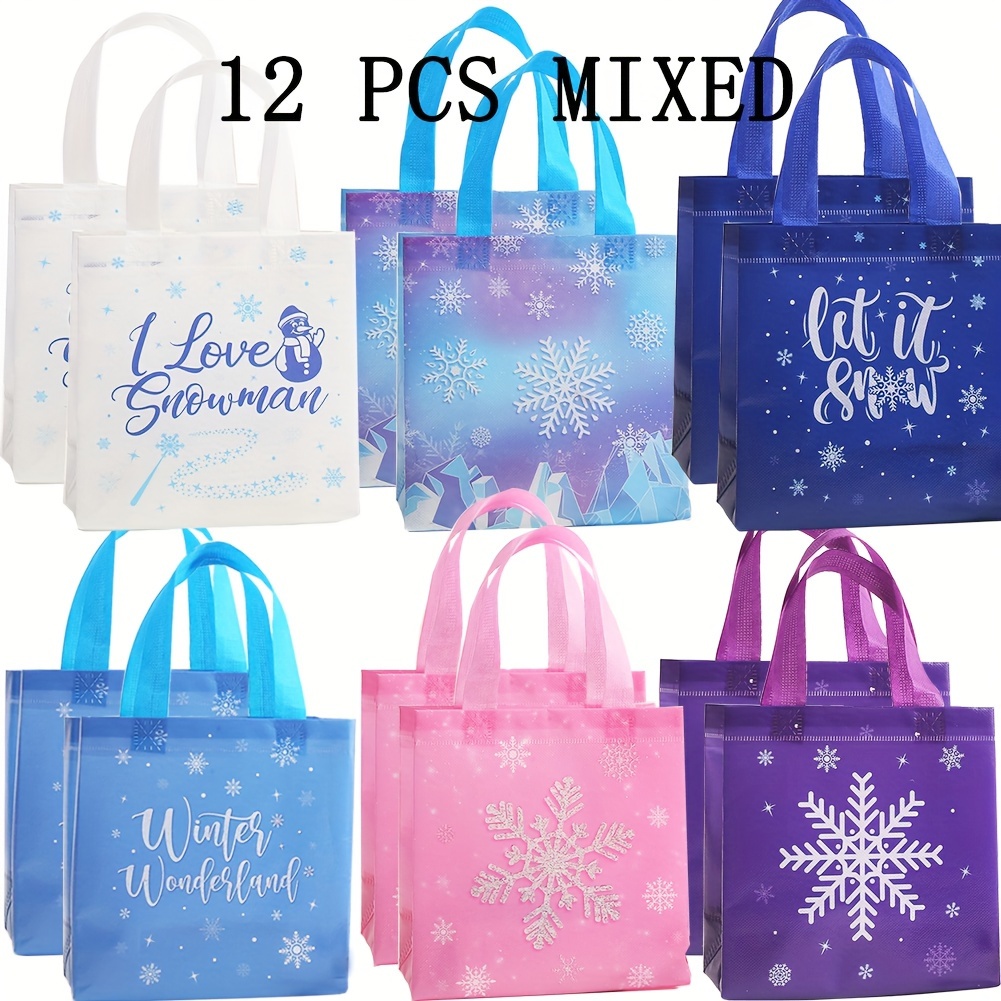 Image of Gift For Her/him 6/12/24pcs Snowflake Party Favors Bags Bulk With Handles Winter Reusable Non Woven Gift Bags Winter Treat Gift Bags For Snowflake Birthday Holiday Party Supplies