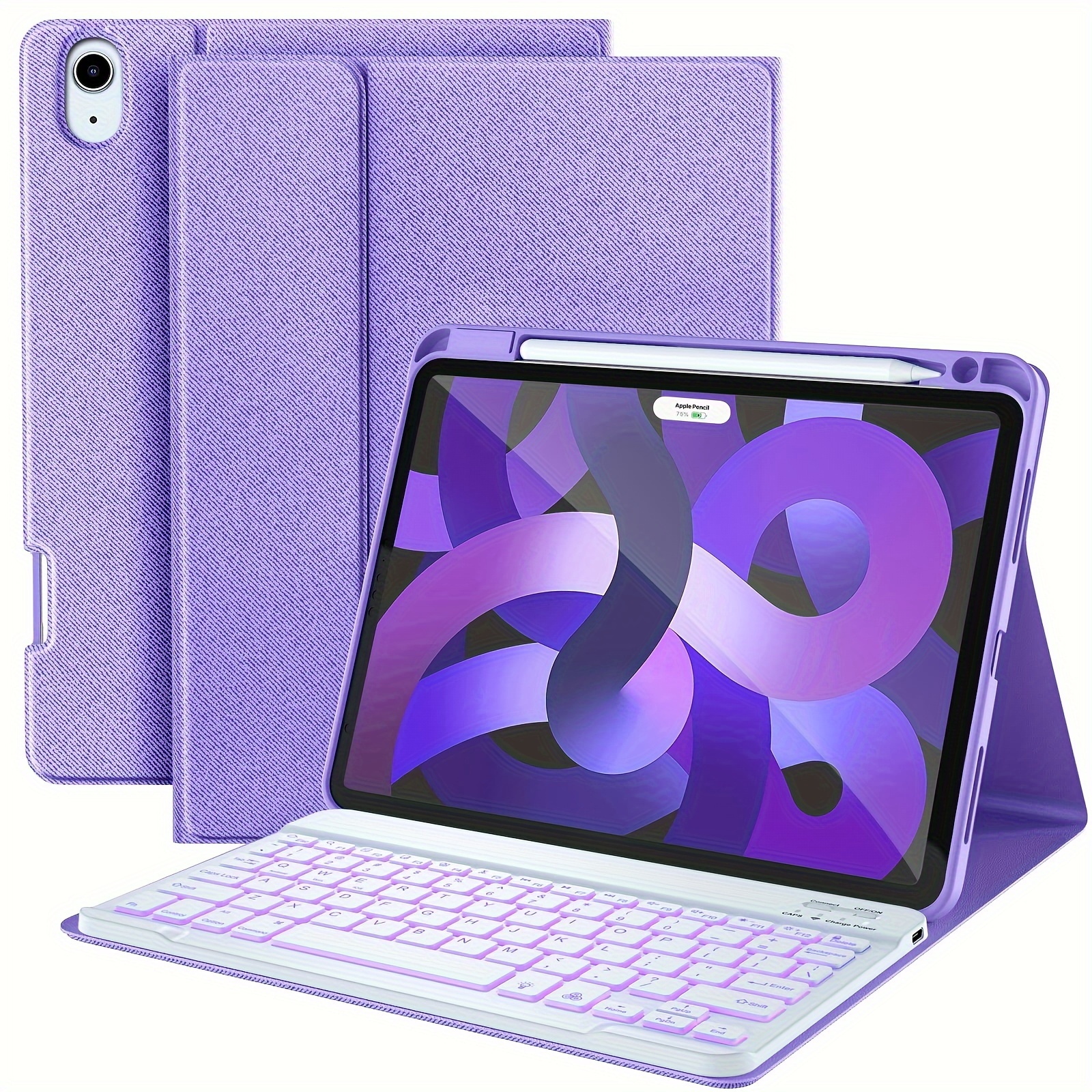 

For Air 5th Generation Case With Keyboard - 7 Color Backlight Detachable Keyboard Tablet Cover With Pencil Holder For Air 5th Gen 2022/ Air 4th Gen 2020 10.9, Purple
