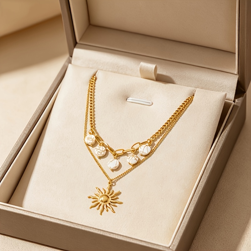 Women's 18K Plated Double Layer Sun Pendant Necklace — Boho Gift