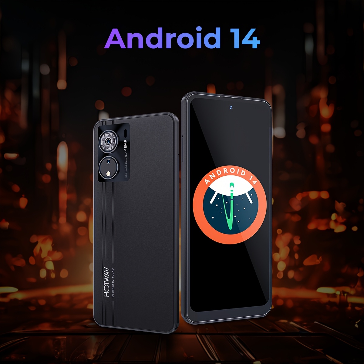 HOTWAV Note 12 EF Мобилни телефони с 6.8-инчов HD+ дисплей, работещ с Android 14, с 12GB (4+8) и 128GB памет, отключен, с 48MP и 16MP камера, 5160mAh батерия, поддържащ Dual SIM, 4G, Wi-Fi, OTG, GPS и Face ID