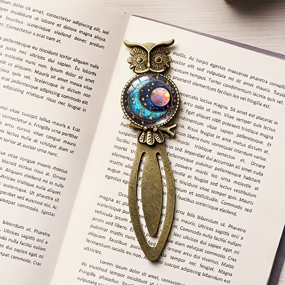 TEMU 1pc Vintage Owl Starry Sky Bookmark | Iron Metal Artistic Page Clip, Creative Moon Planet Decorative Bookmark, Student , Exquisite Gift, Retro