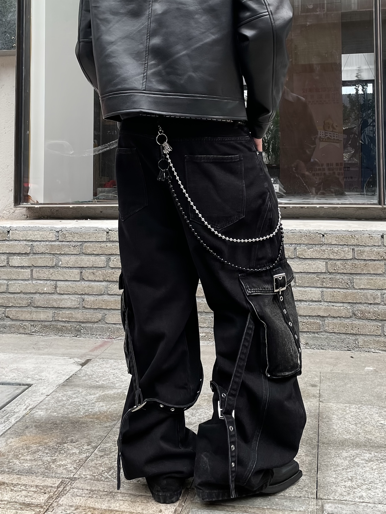 mens black cargo jeans non stretch work pants multiple Temu