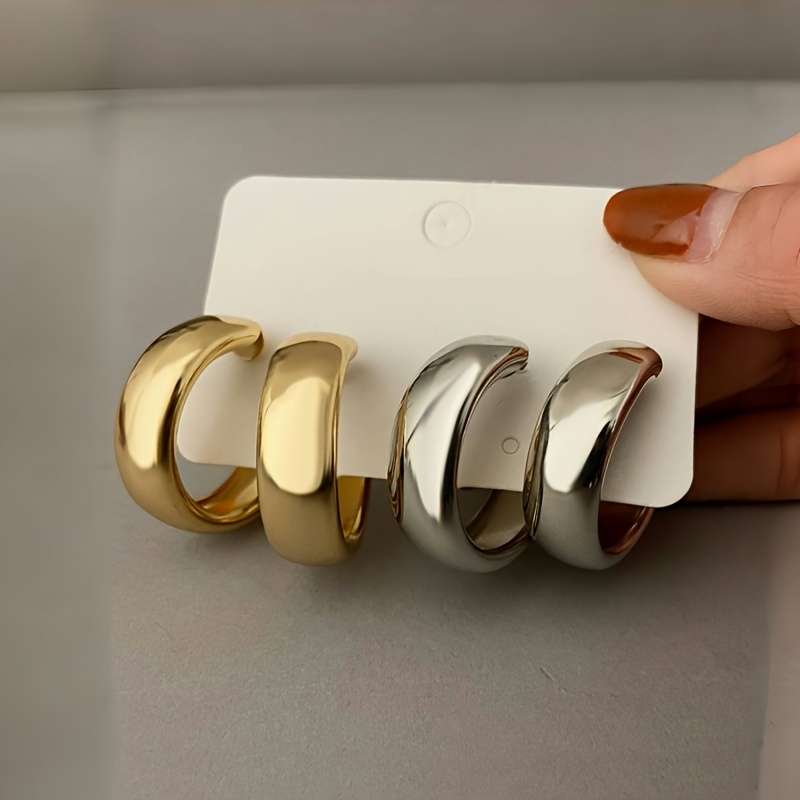 

Elegant 4pcs Set Chic Wide Hoop Earrings - Simple, Style For & Party Wear, 925 Silvery Posts