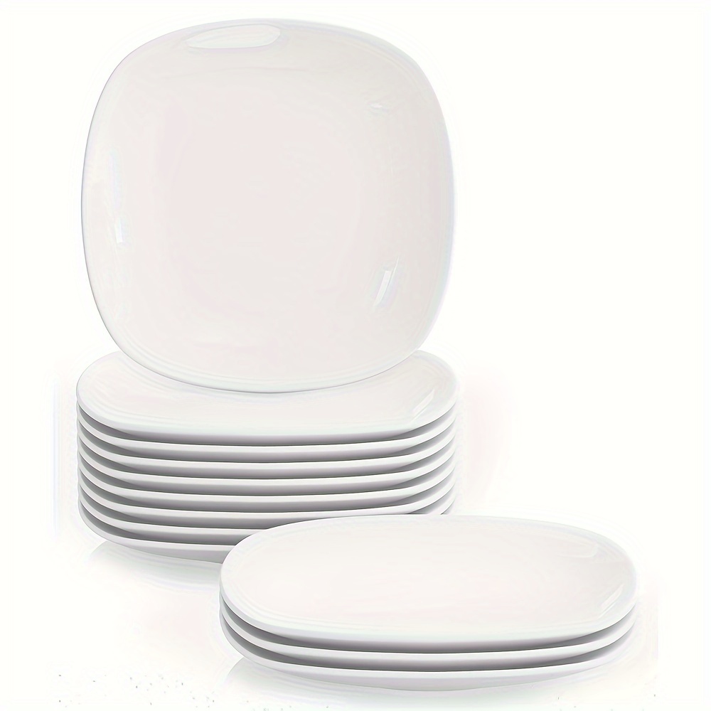 E-shop 12er Pack 19CM/ 7,5 Zoll Porzellan Teller, Elegante Weiße Teller, Runde Servierteller Set für Pizza, Salat, Pasta, Spülmaschinen, Mikrowellen- &