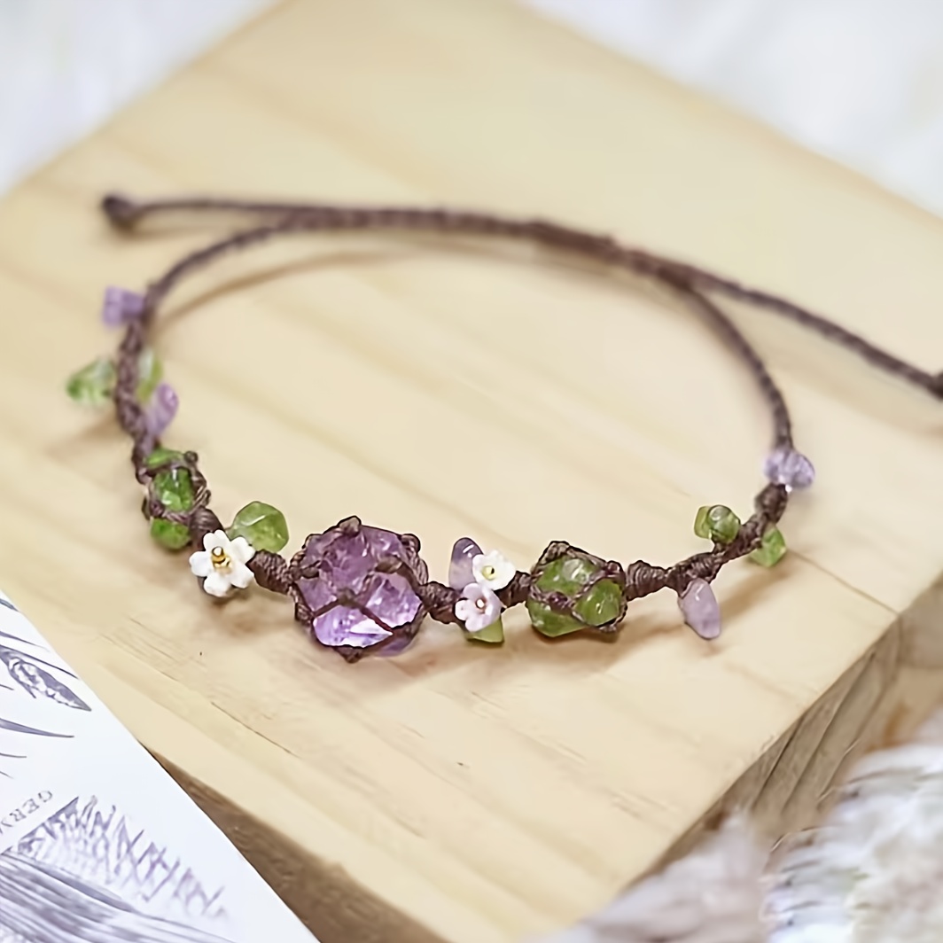 E-shop Ein natürliches Amethyst-Armband, handgefertigtes natürliches Amethyst- und Peridot-Kristall-Armband - Geeignet für Valentinstagsgeschenke,
