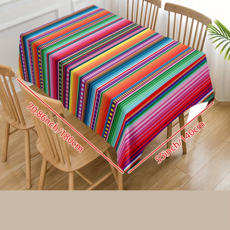 TEMU 1 Pieza de Mantel de Poliéster, Diseño de Líneas Coloridas Rectangular Estilo Moderno Lavable para Comedor al , , , Fiestas de y Restaurante -