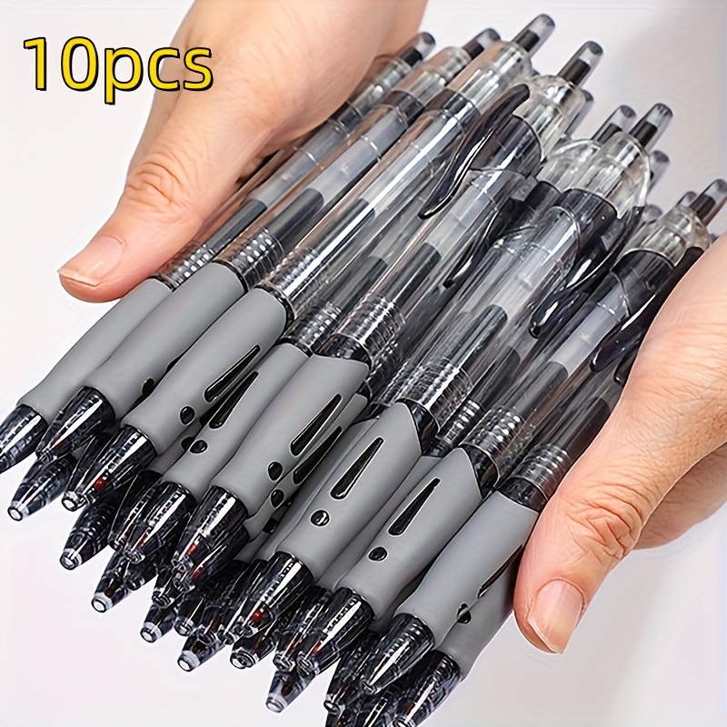 TEMU 10pcs Press Retractable Neutral Ink Ball Pen - Thick Black (for Exams)- For School, Office, Home Use - Smooth Writing, Quick Drying