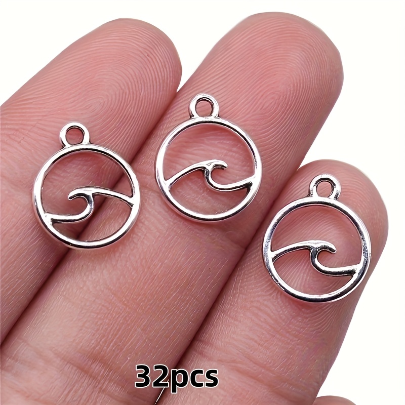 32pcs Fashionable Round Ocean Wave Charm Pendants, Making Supplies For Bracelets, Earrings, And Necklace Accessories
