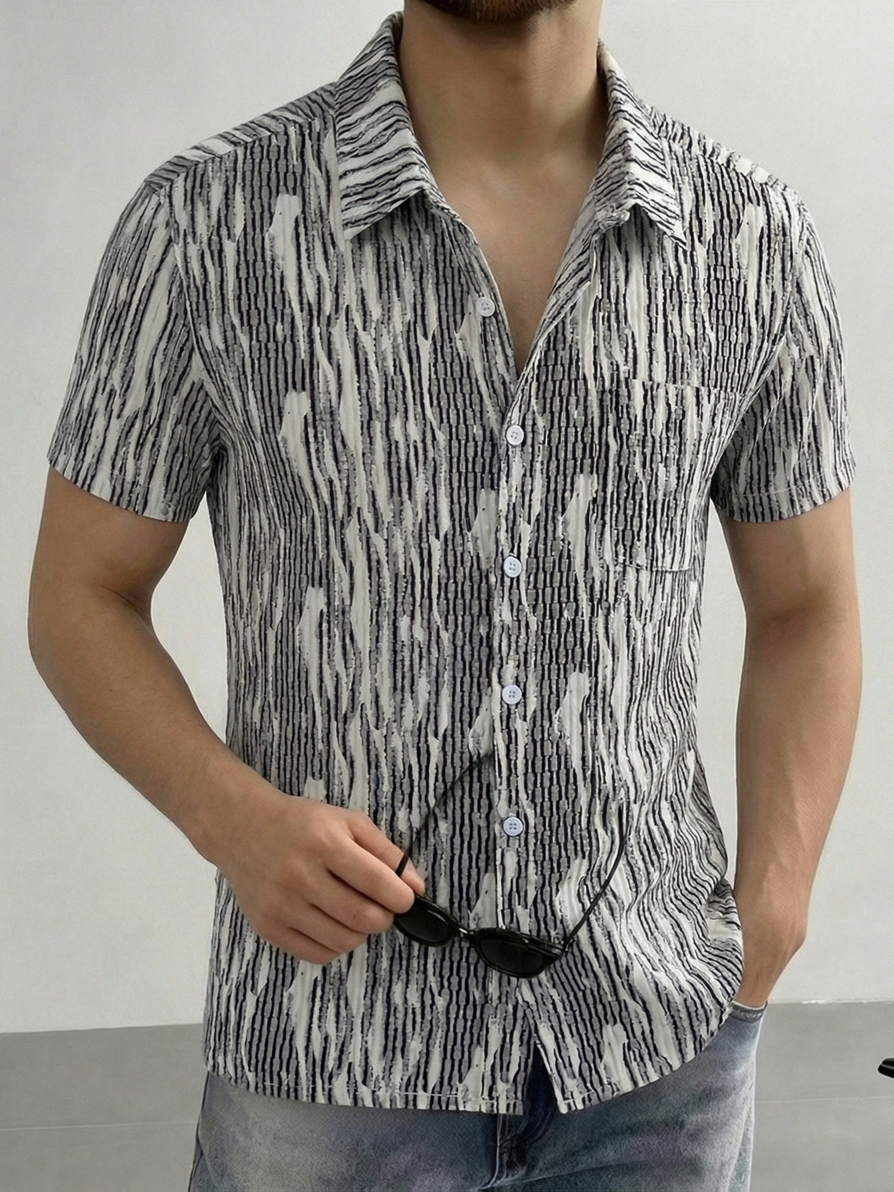retro artistic abstract print shirt for men   fit short sleeve   for a   back stylish  