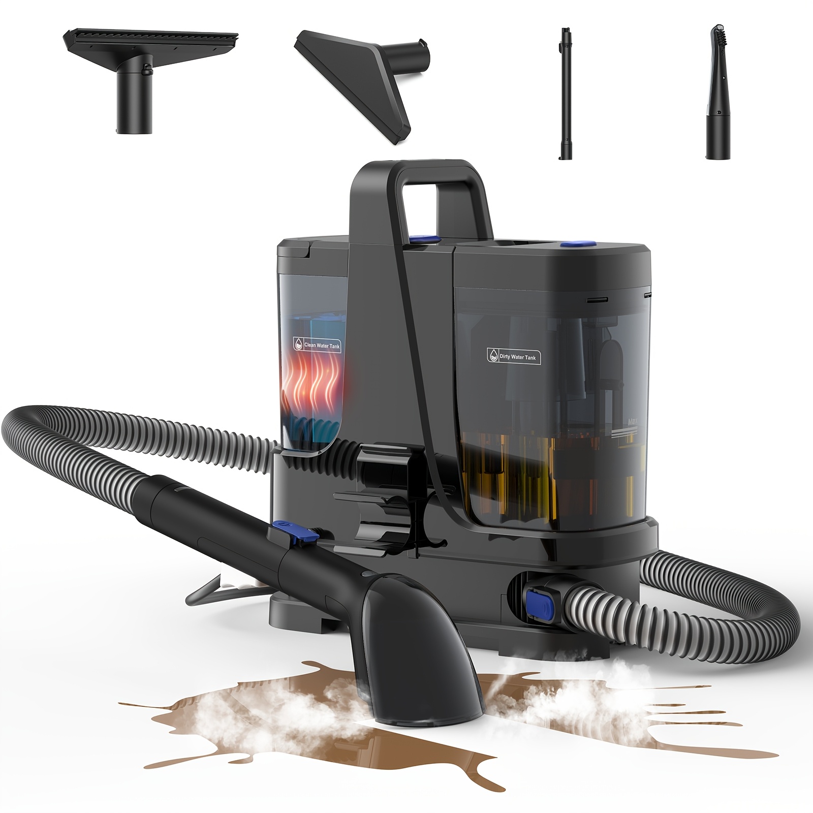 TEMU Machine de nettoyage de tapis Lubluelu 4 avec mode d'aspiration, vapeur, eau chaude et eau froide, aspiration puissante de 18,5 Kpa, machine de