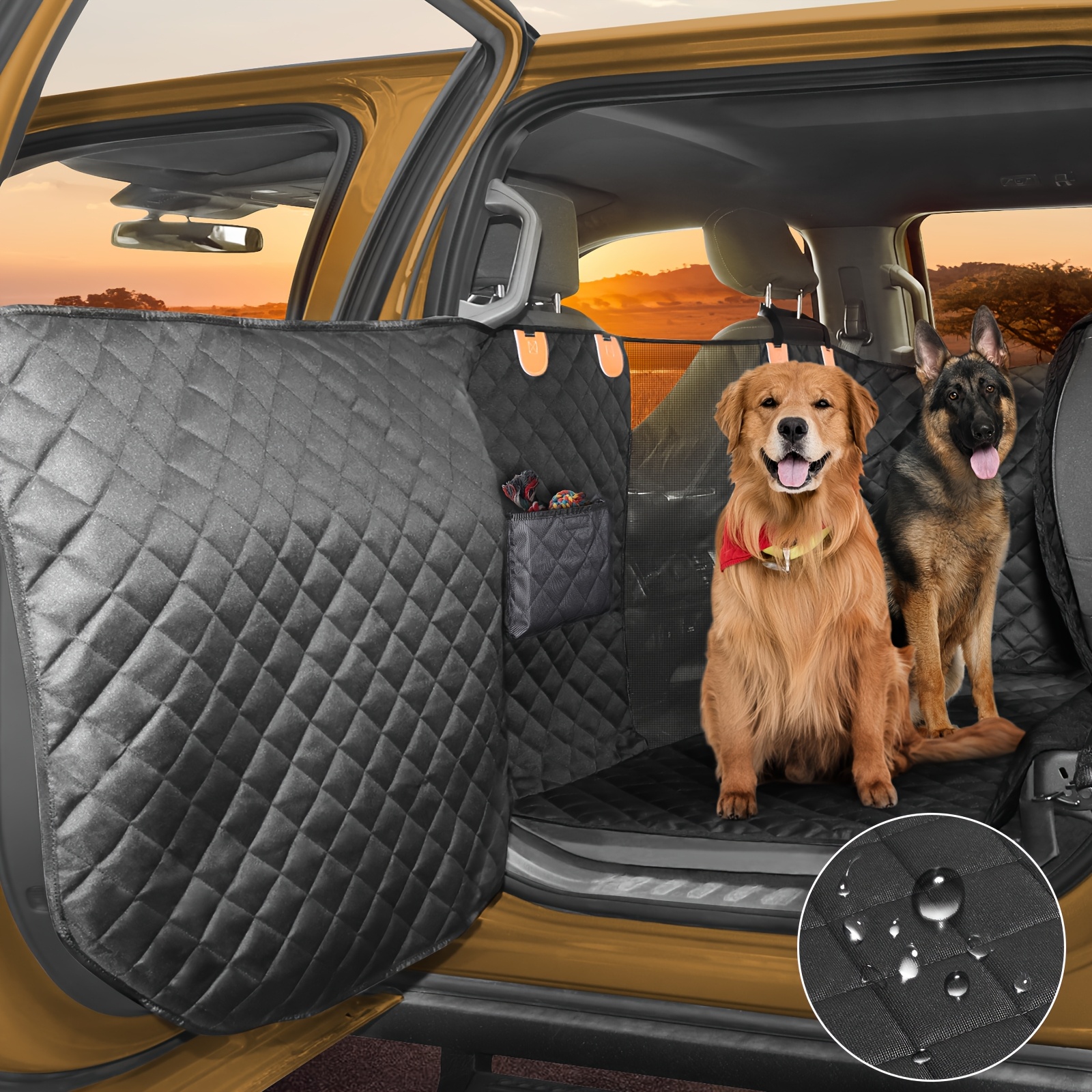 TEMU Dog Car Seat Cover With Side Flaps And Pocket, And Scratch-resistant, Back Seat Extender For Medium To Large Dogs, Non-slip Hammock For Trucks, Black