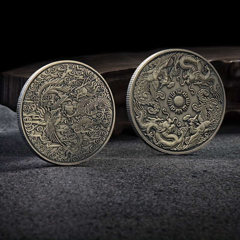 

[ Charm] Bronze Dragon And Phoenix Commemorative Coin - Intricate Design, Ideal For Collectors, Shui Decor, And Gifts, Dragon Decor