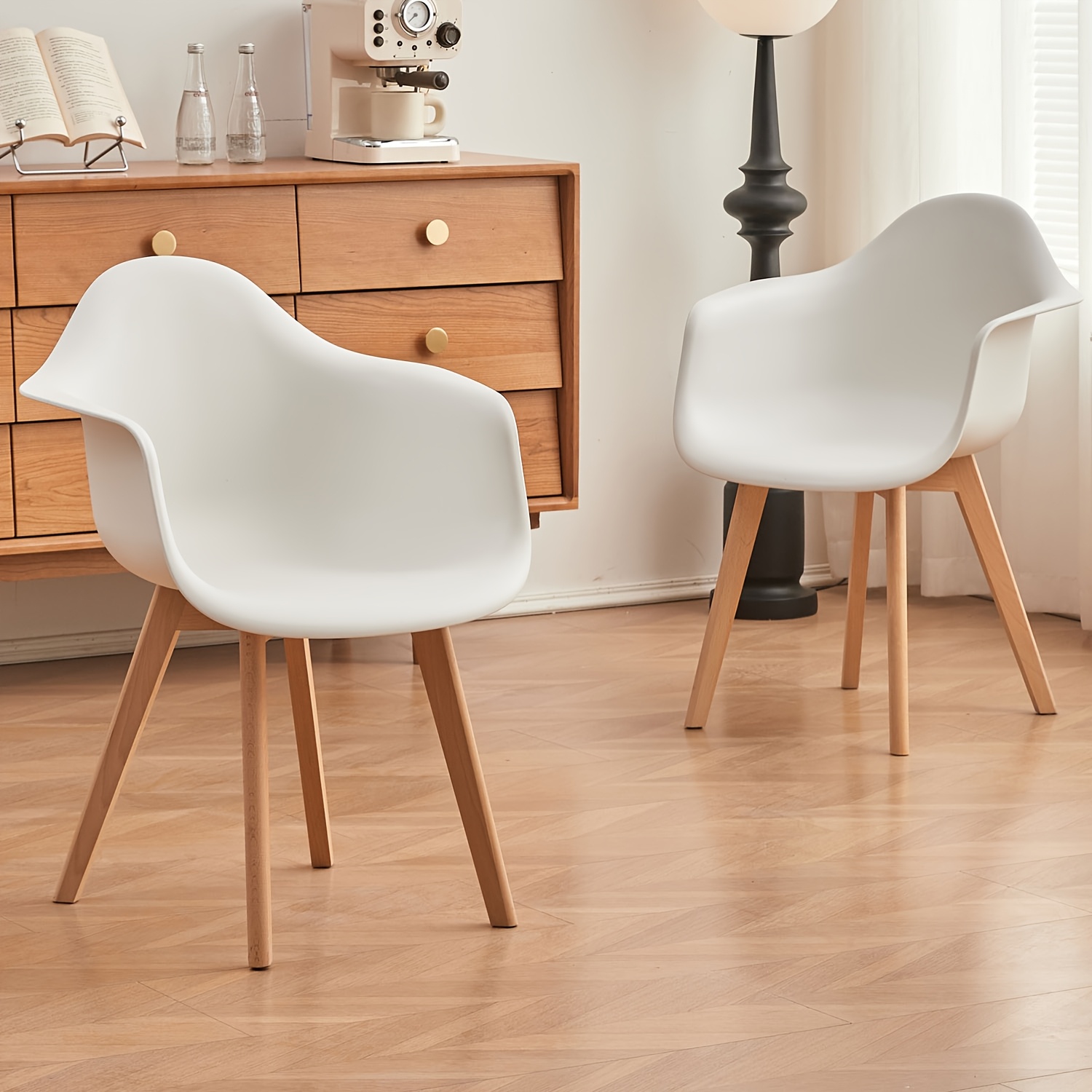 Image of Egoonm Set Of 2 Modern Dining Chairs, Modern Armchair Kitchen Dining Room Chair - Plastic And Wooden Legs, For Kitchen, Dining Room, Living Room - Outdoor Use, Easy Assembly