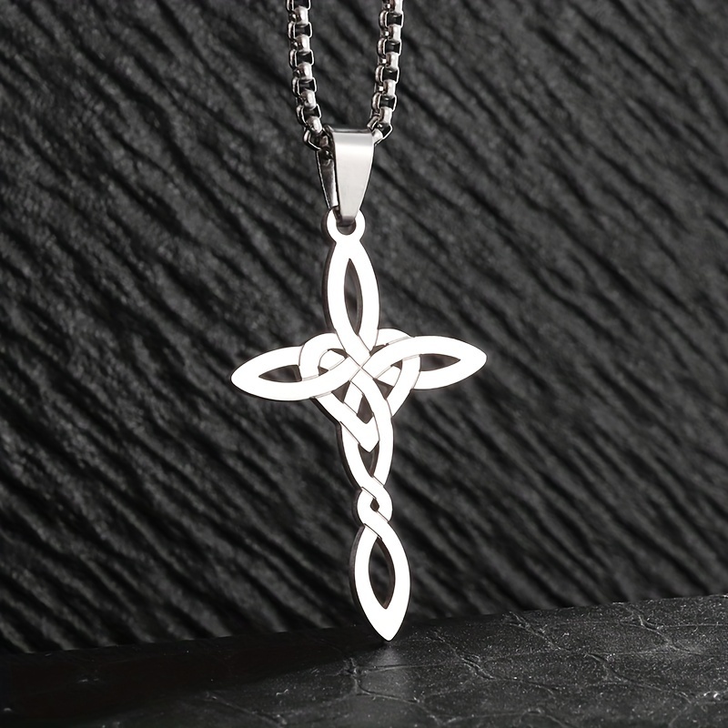 Image of Stainless Steel Celtic Knot Love Cross Pendant Necklace Men Women Fashion Charm Irish Amulet Jewelry Gift