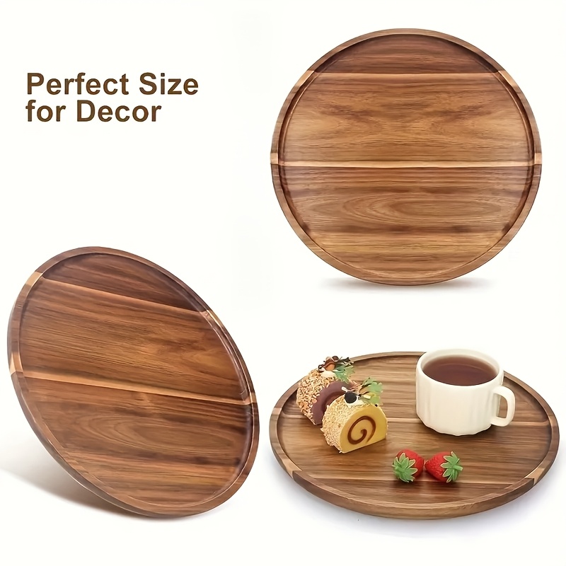 

Elegant Wood Serving Tray - Large Round, Polished For Tea, Desserts & More - Home, Kitchen, Restaurants - Ideal For Holidays