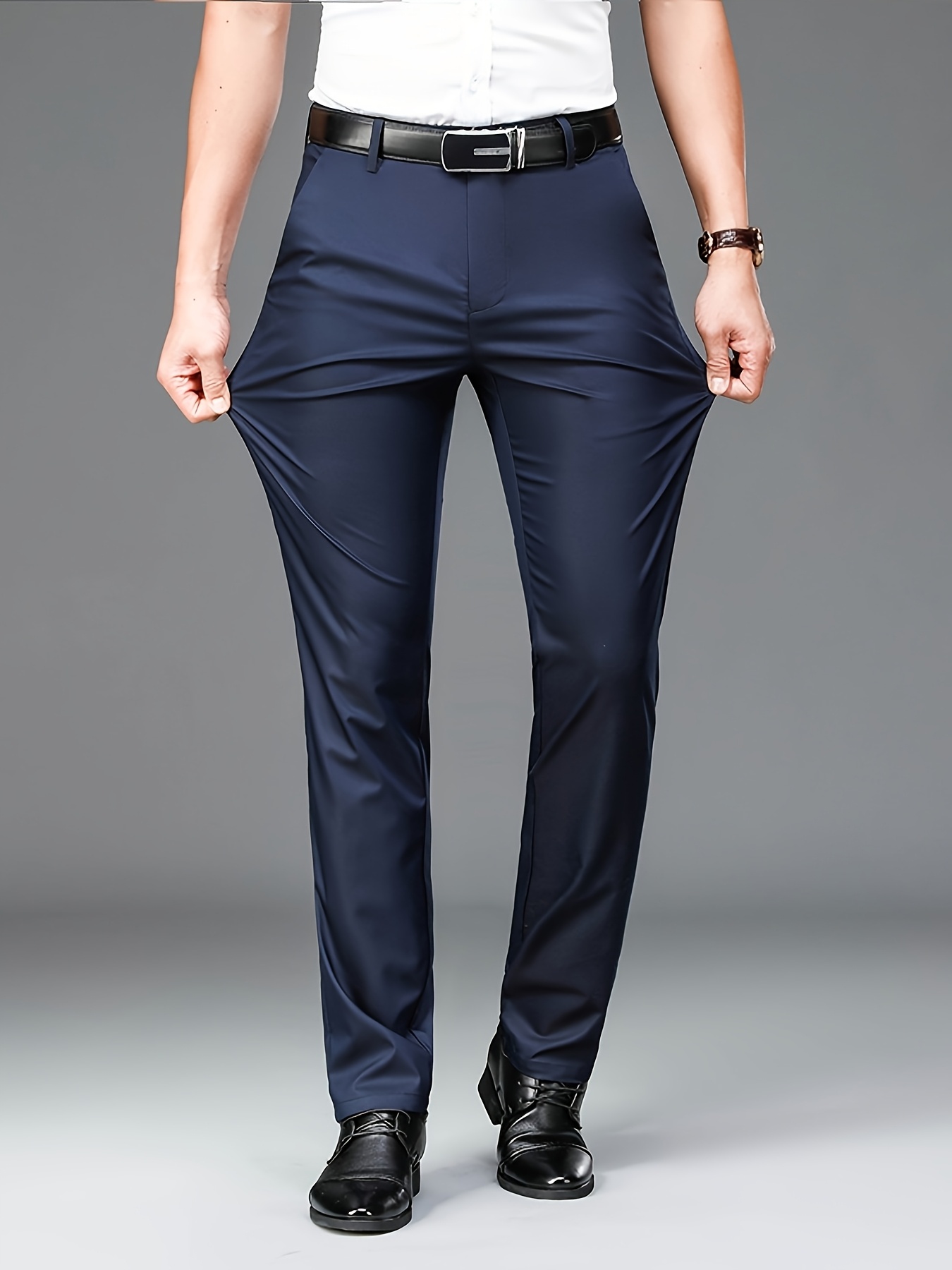2pcs Men's Professional Business Stretch Dress Pants with Embroidery Design, Casual Loose-Fit Straight-Leg Suit Pants, Versatile Office Wear for Office Workers
