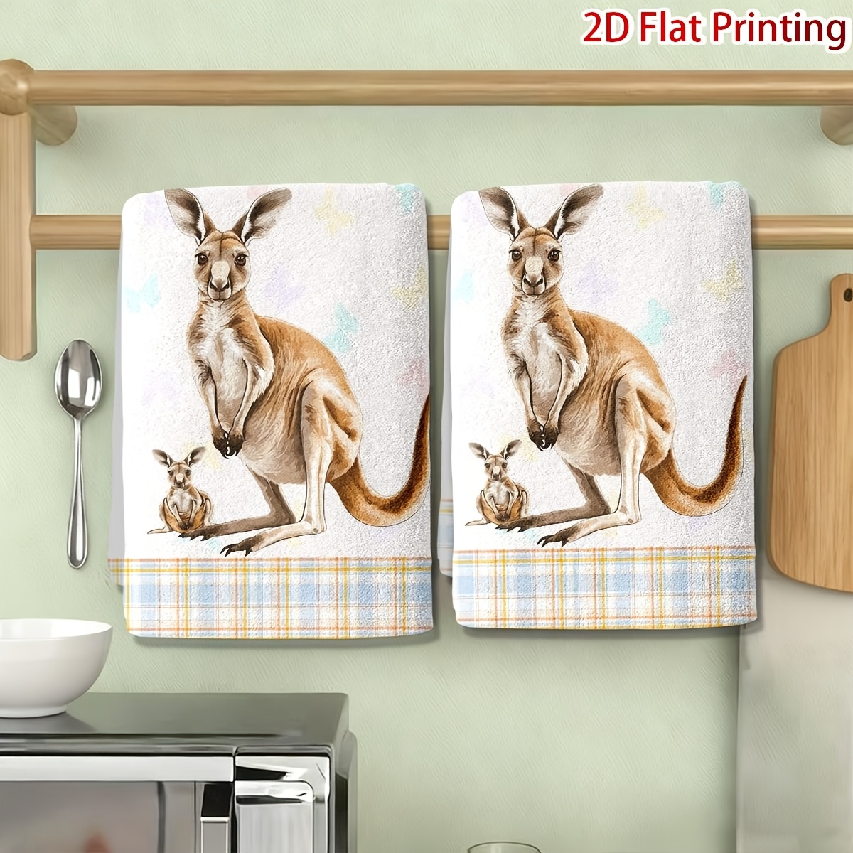TEMU 2pcs Of Kangaroo Kitchen Towels, Reusable Dishcloths For Cleaning, Outdoor Settings, Made Of Polyester Fiber. Ideal As A Birthday Gift For Or A