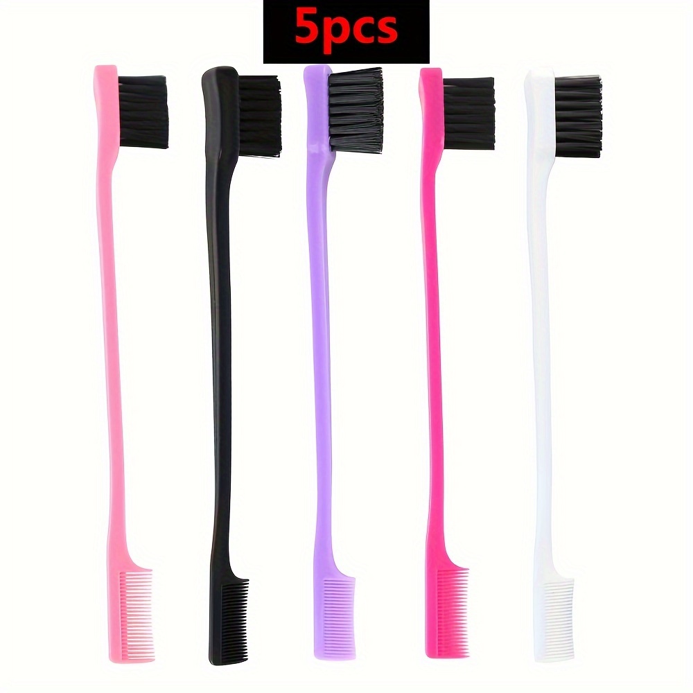 TEMU 5pcs Hair Edge Brush Set Multifunctional Double Sided Control Hair Brush Eyebrow Brush Edge Control Hair Brush Hair Care Tools