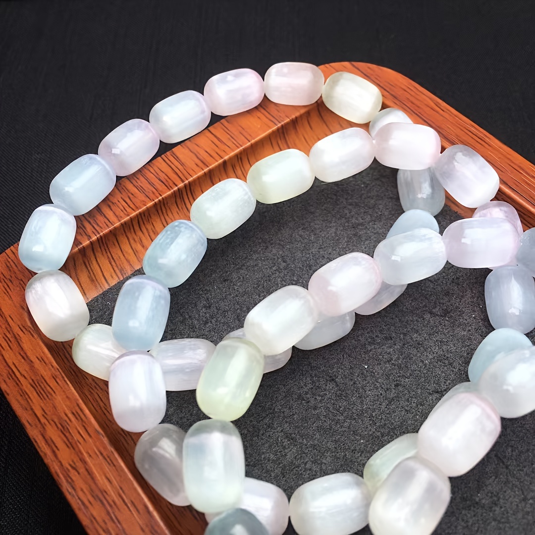 

1pc Selenite Crystal Beads Bracelet, Colorful Opal Beads Single Circle Bracelet, Men's Women's Jewelry, Valentine's Day Gifts