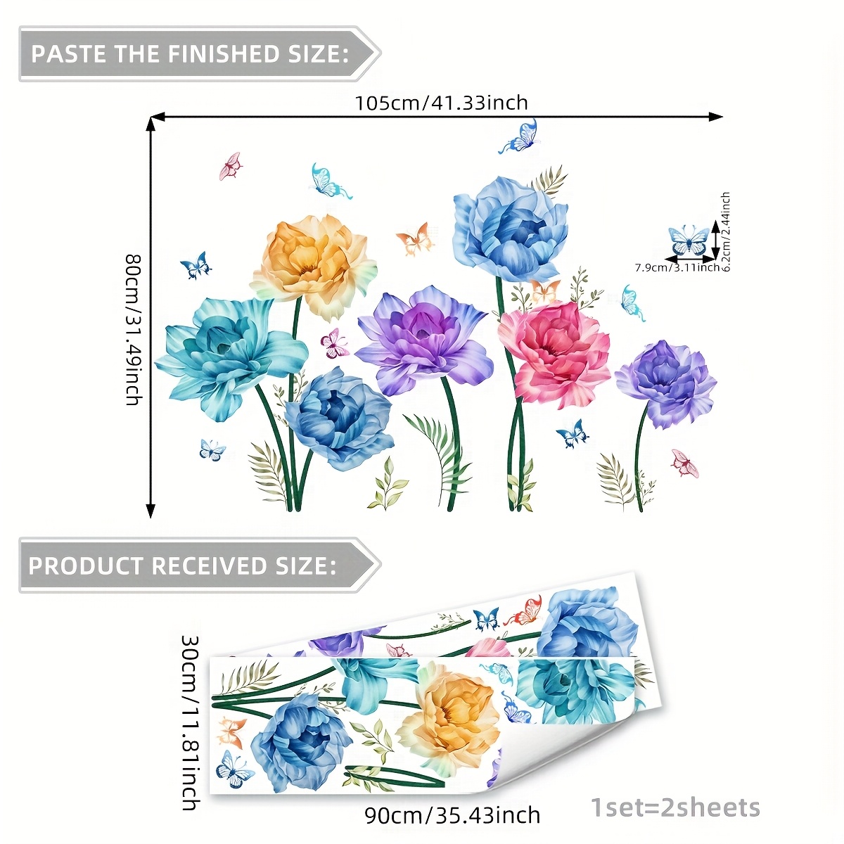 Image of 1 Set Of 2 Floral Spring Wall Stickers For Bedroom, Living Room Background Wall Home Decoration Self-adhesive M16096-yj