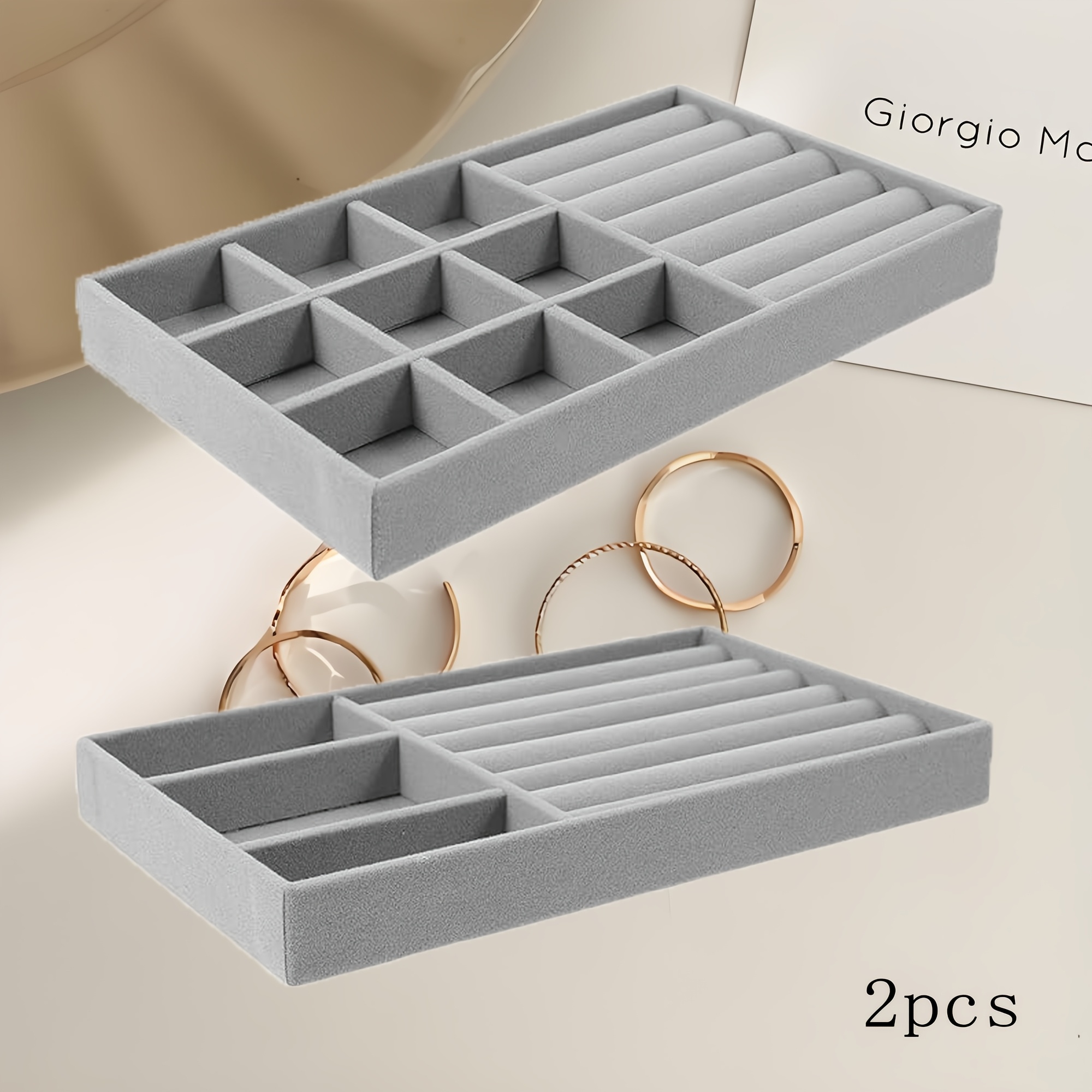 Oak Grey 2pcs Velvet Stackable Jewelry Box Set