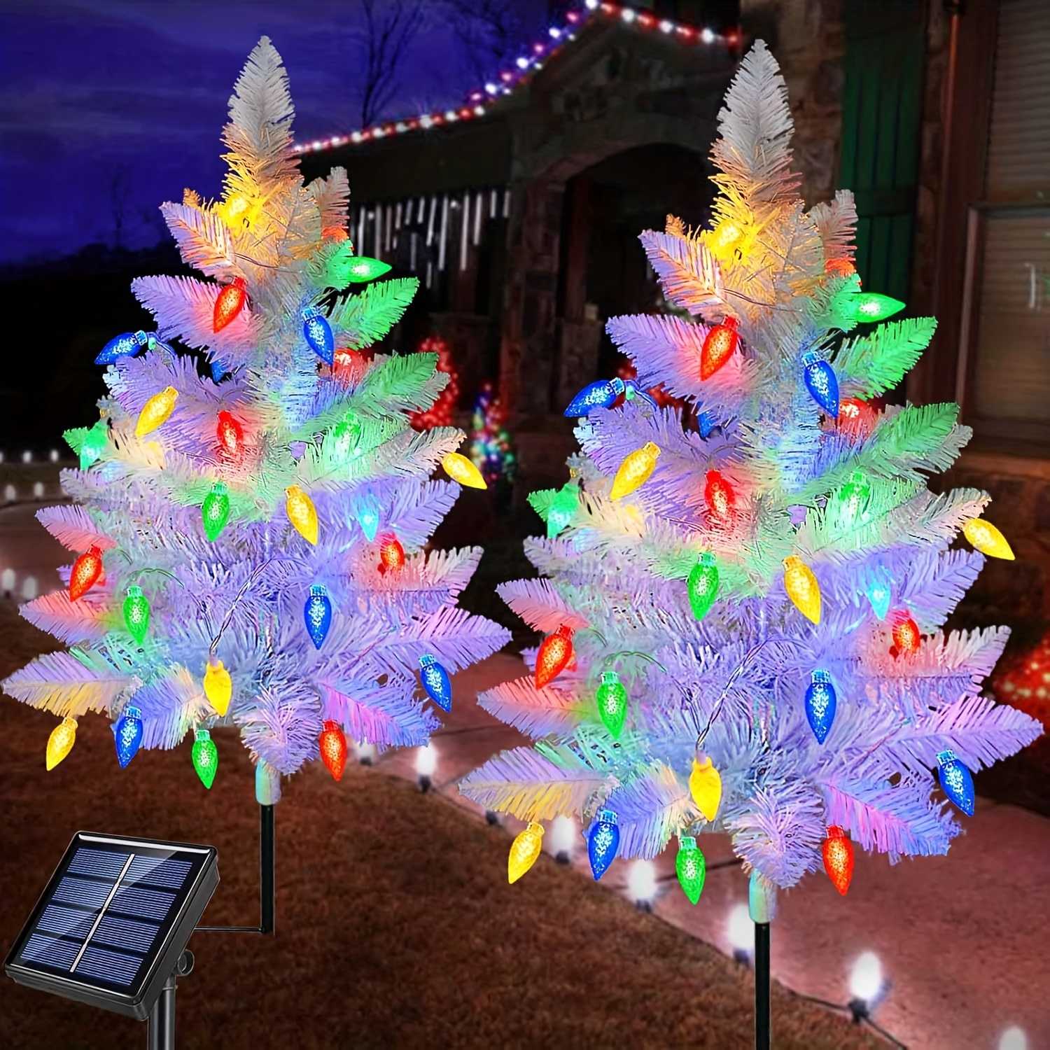 TEMU 2 Pack White Christmas Tree Outdoor, Ipx4 Solar Powered Christmas Trees With Christmas Lights, Tree Lights Christmas Garden Stake Lights For