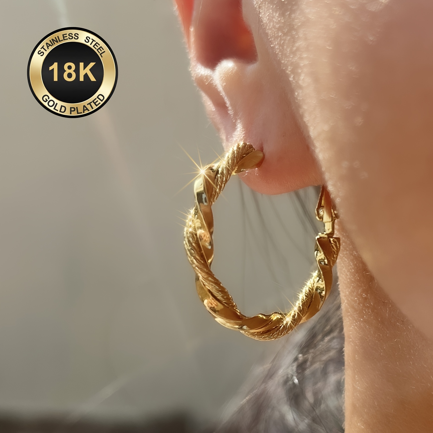 E-shop Hochwertige 18K vergoldete -Verblassung Edelstahl Damen Creolen, 316L Ohrstecker Hypoallergen, elegant trendig, hängende modische