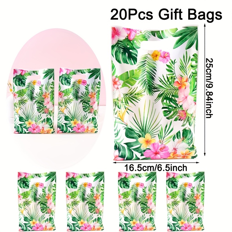 Image of 10/20/50pcs Summer Hawaiian Floral Plastic Gift Bags, Durable Tropical Beach Party Favor Bags With Handles, Suitable For Birthday Shower Party Supplies, Mother's Day Gifts, Essentials, Party Decor