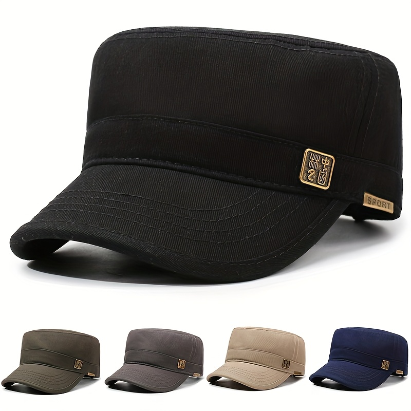 Gorra tipo pico de pato para hombre y mujer, parte superior plana con correa ajustable, trasera de malla transpirable y color sólido (azul marino), ligera para senderismo