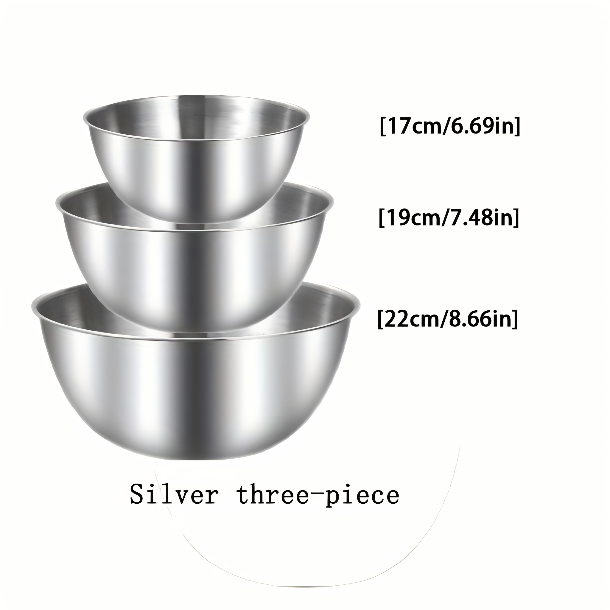 TEMU Three-piece Stainless Steel Mixing Bowl, Kneading Bowl, Salad Bowl, Cooking Food Kitchenware