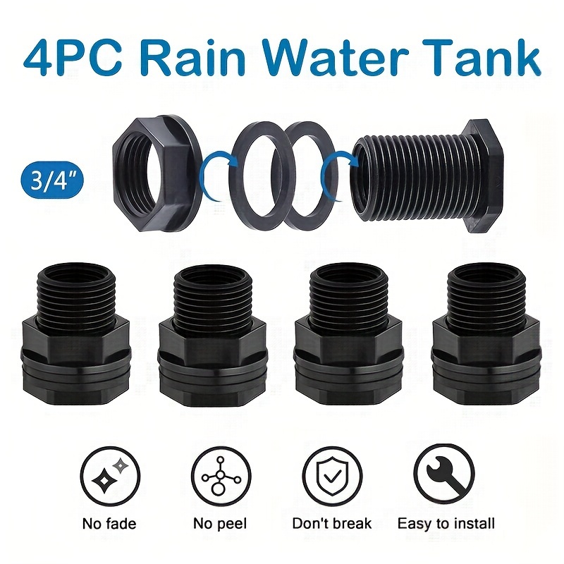 

4pcs Bulkhead Fitting 3/4inch Male Thread 1/2inch The Female Thread, Pvc Water Tank Connector Adapter For Rain Barrels, Water Tanks, Pools, Spigot