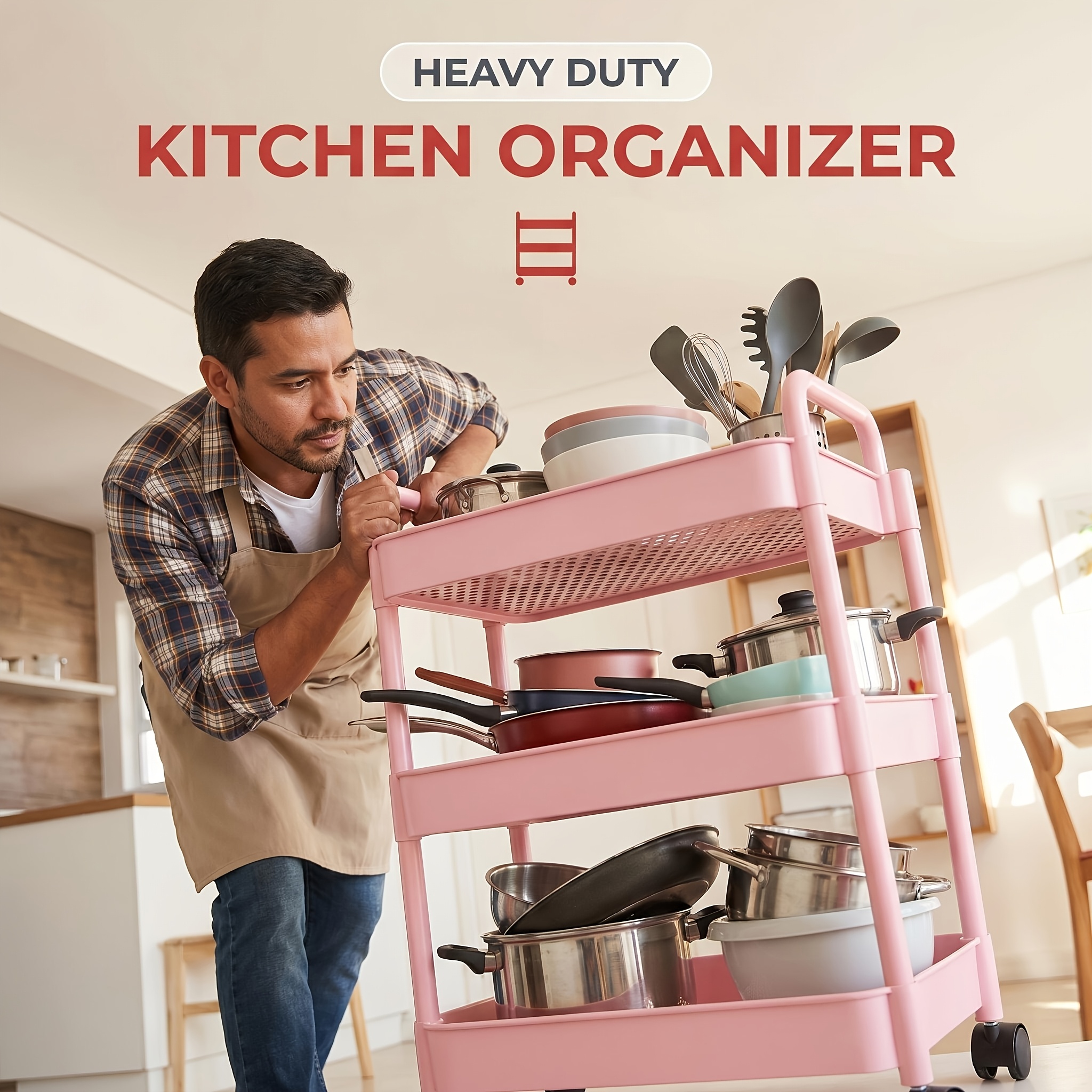 imagen del artículo estante de almacenamiento para cocina, baño,  , patio, carrito móvil para bocadillos y juguetes, mesa lateral de almacenamiento con ruedas, estante de almacenamiento móvil con ruedas,   de estante de almacenamiento de plástico - práctico estante de almacenamiento  . 1 juego/3 capas