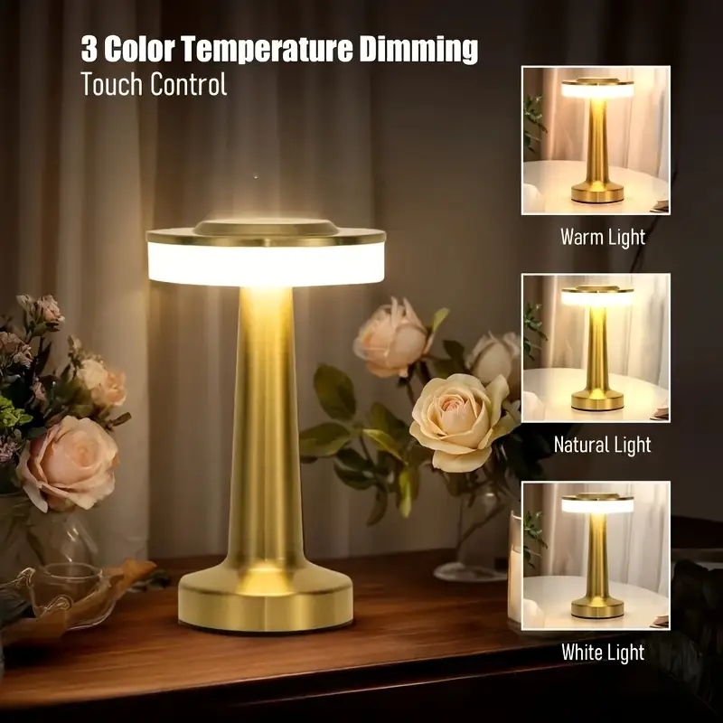 1 round usb charging table lamp golden metal touch dimmer 3 color night light halloween christmas decorative bedside lamp suitable for home bedroom living room decoration Product details 2