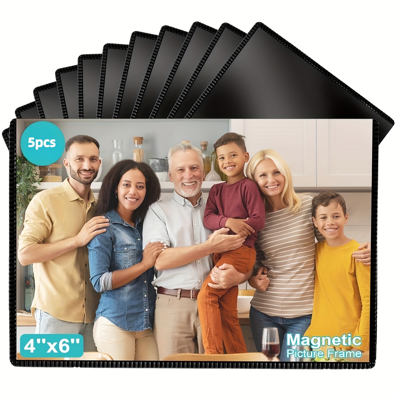 Magnetisk fotoramme, magnetisk fotoramme med sort kant, egnet til køleskab 10,16 x 15,24 cm genanvendelig, køleskabsmagnet til perfekt billedvisningsramme