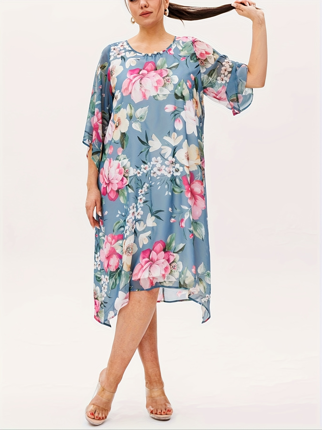 fitted lace wedding dress Tornova Chiffon Ruffled Long Dress For Women Flared Sleeves Long Sleeve  V-Neck High Waist Dress Female Summer Casual Loose Dress