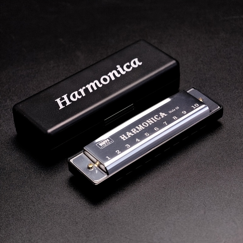 Premium C-Tone 10-Hole Harmonica - Polished Finish & Durable Hard Shell - Ideal For Beginners, Students & Pros - Great Gift Choice