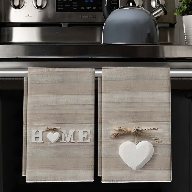 Image of 2pcs Wooden Board With Heart, Daily Seasonal Winter Decoration, Dish Cloth Scouring Pad, Tea Towel, Super Soft, Absorbent, Kitchen Decor, Neighbor Gift, , Birthday Gift, Sweet Housewarming Gift For
