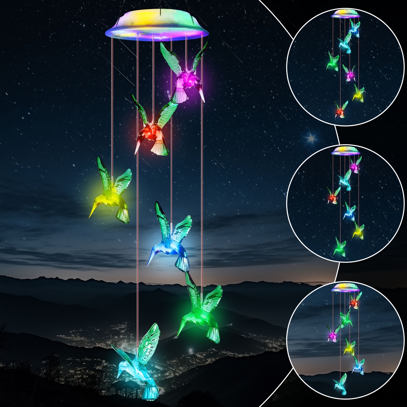 

Solar Hummingbird Wind Chimes, Color Changing Solar Wind Chimes For Outside, Solar Powered Wind Chime Outdoor, Solar Light Led Multi-color Light Cover Gift For Christmas Garden Decor