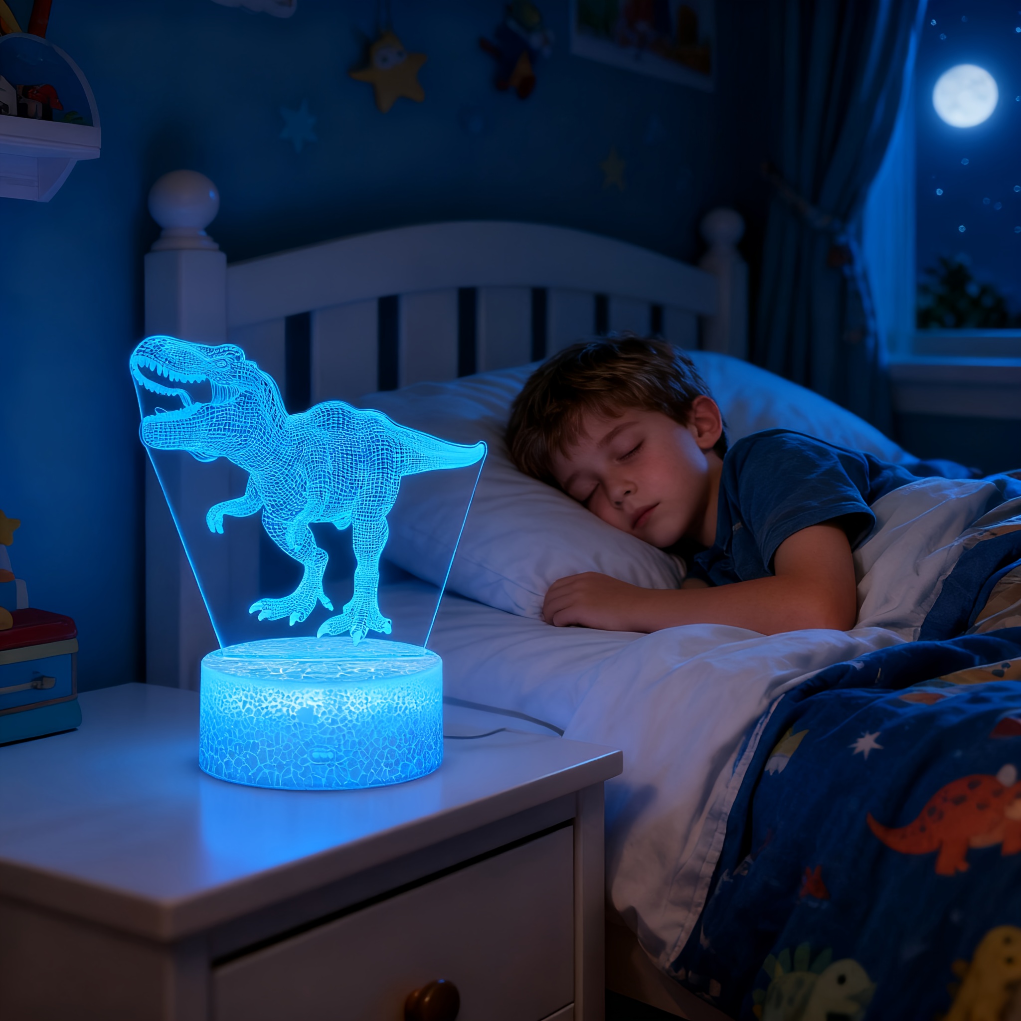 恐龙玩具，3d霸王龙夜灯带遥控与智能触控+16色变换可调光恐龙3d灯，男孩儿童礼物，理想生日与节日礼物，卧室台灯，氛围灯，桌面配件 商品详情 2