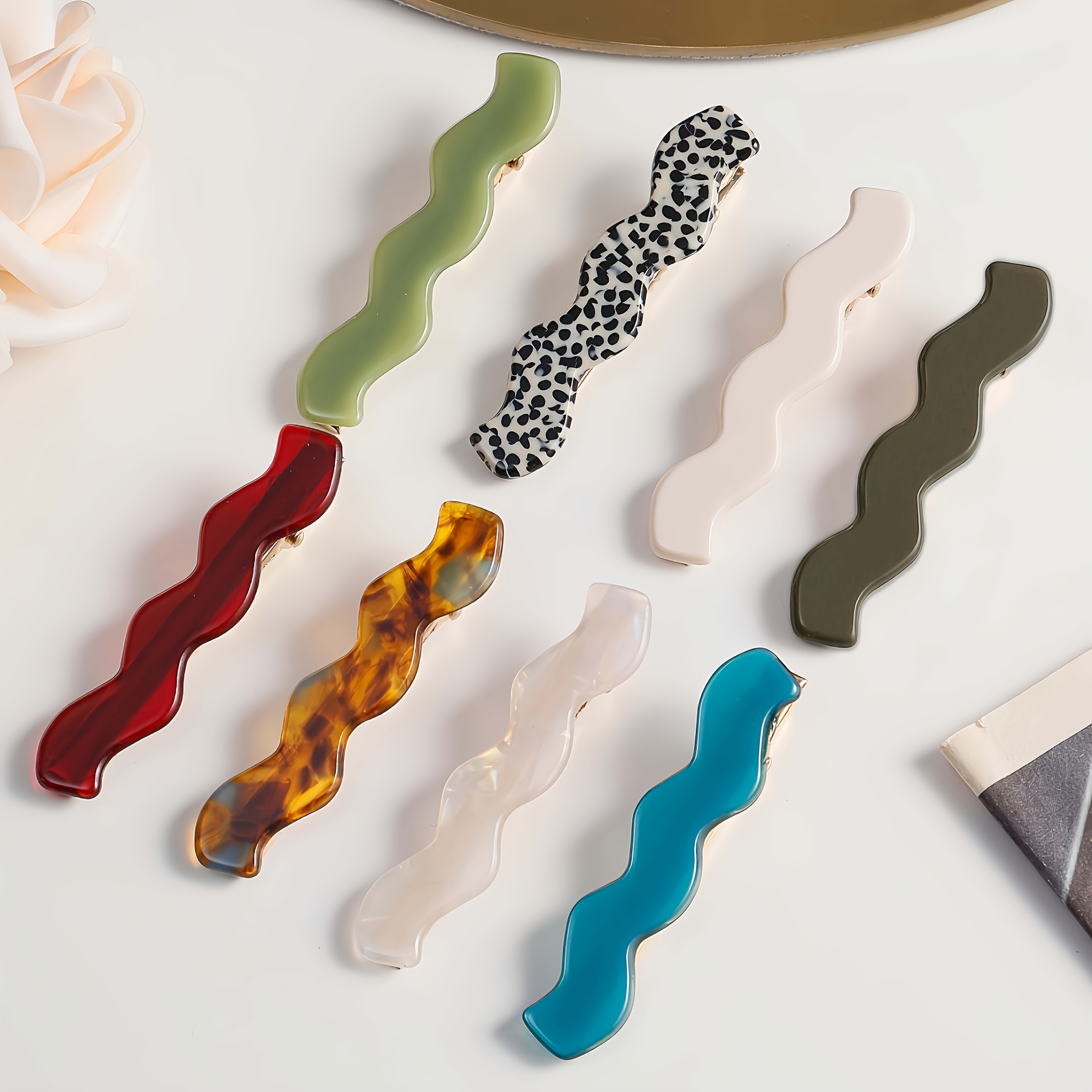 Image of 8pcs Set Of High-quality Versatile Wave Acetate Hair Clips, Barrettes, Bang Clips, And Side Clips, Ideal For Festivals, Parties, Daily Use, And